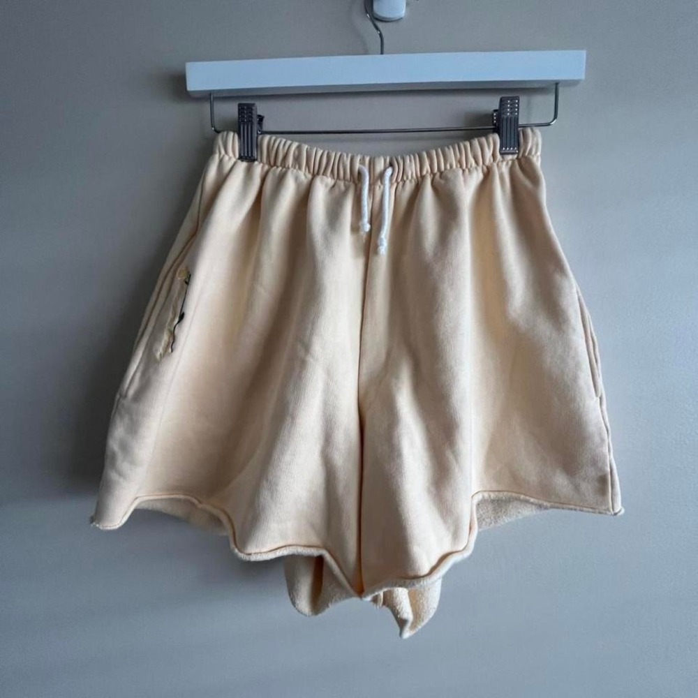 Heavy Manners Peach Cotton Sweat Shorts Size Small Rose Embroidery 100% Cotton